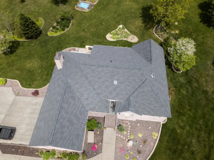 Aerial view of a completed Jeff Woods roof installation