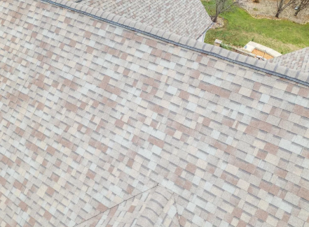 Drone shot of a Jeff Woods Construction roofing project