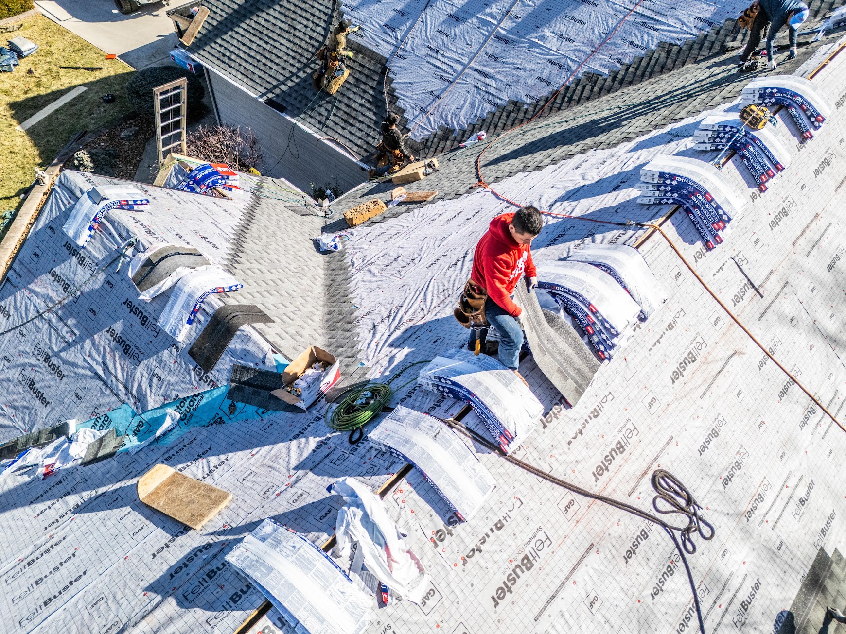 Drone view of a new roof installed by Jeff Woods Construction near Crossville, TN