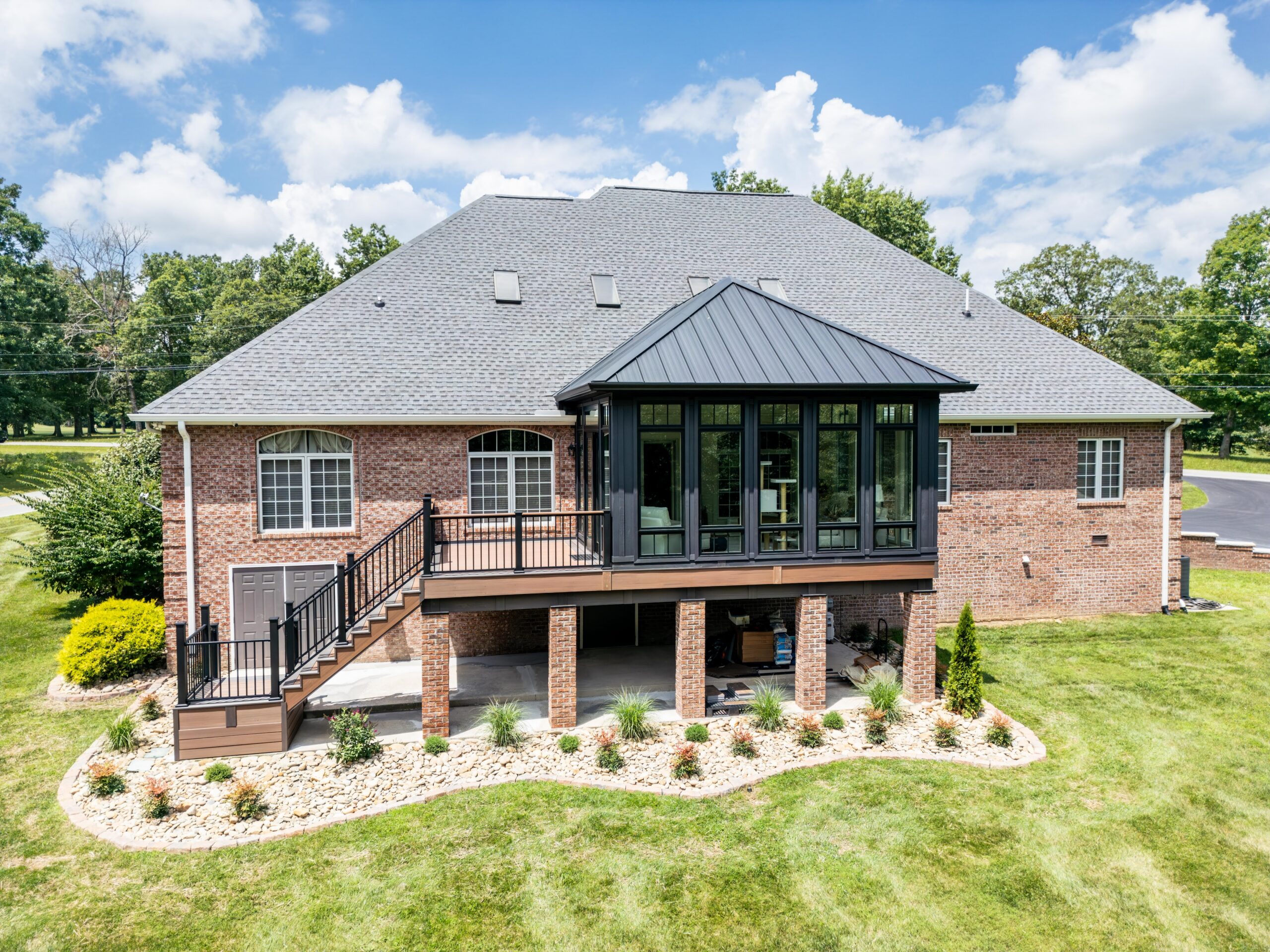 Aerial view of a custom deck built by Jeff Woods Construction in Cookeville, TN