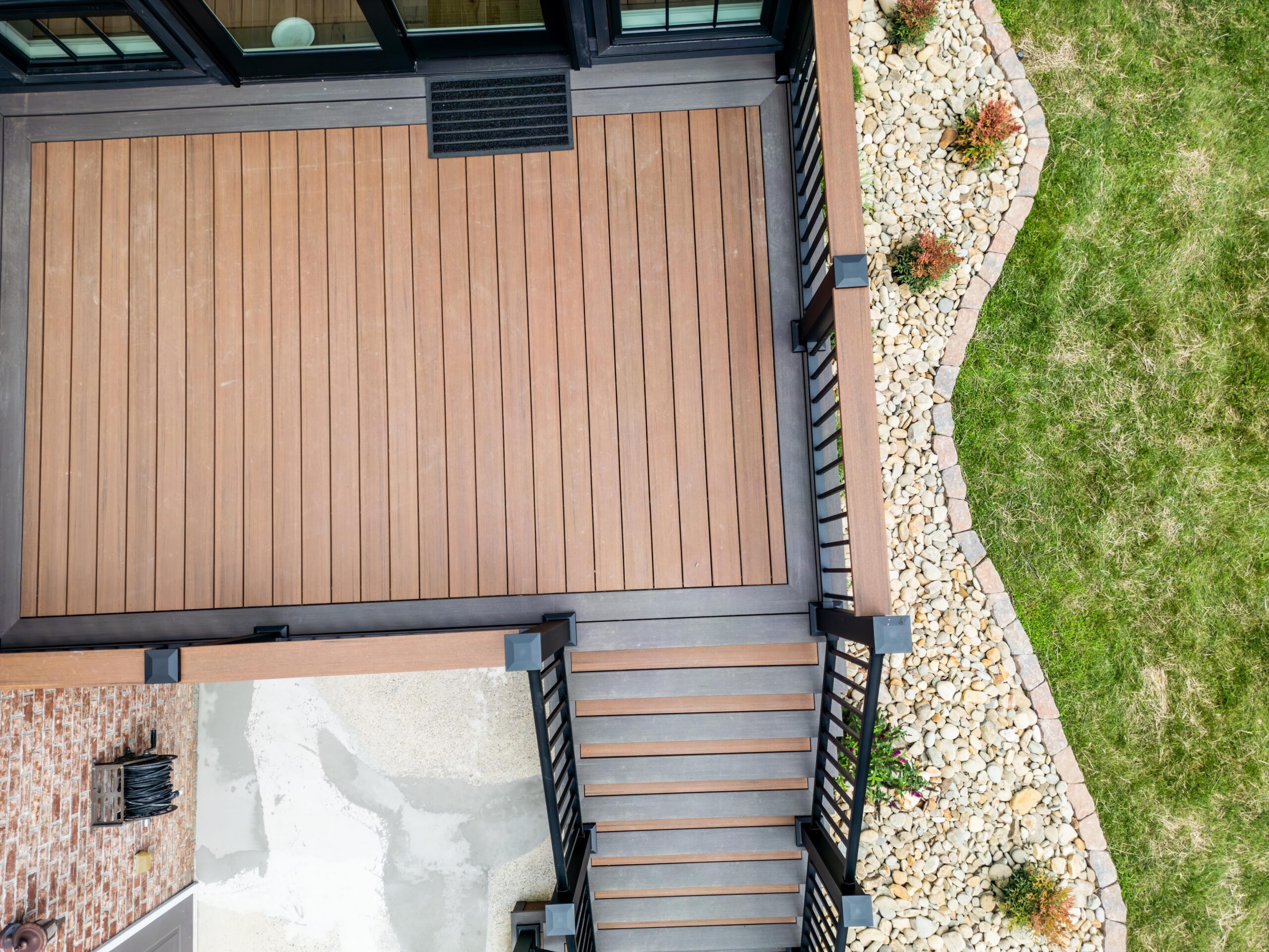 Aerial view of a custom deck built by Jeff Woods Construction in Sparta, TN